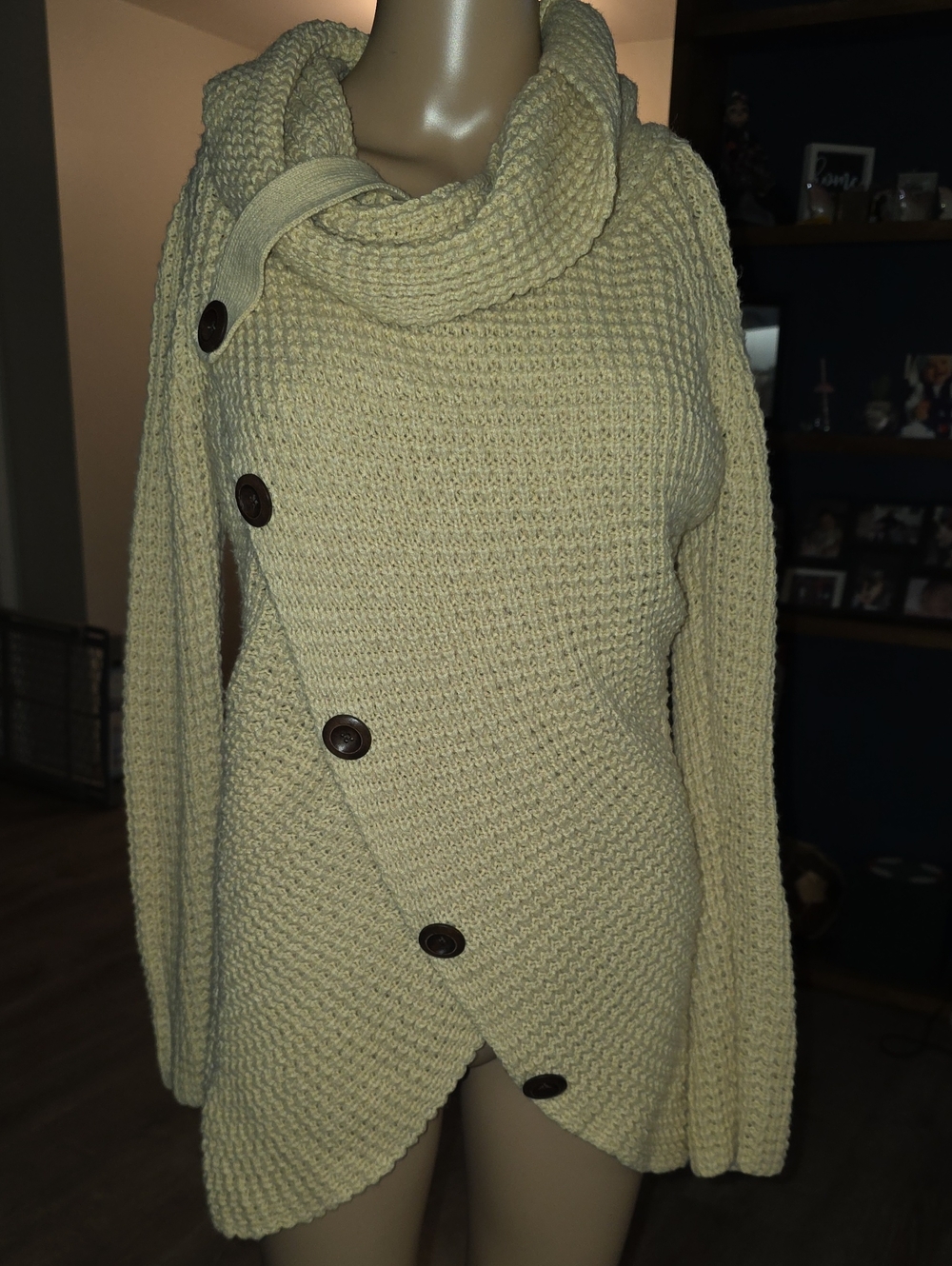 Chunky Knit Asymmetric Button-Front Sweater - Cream
